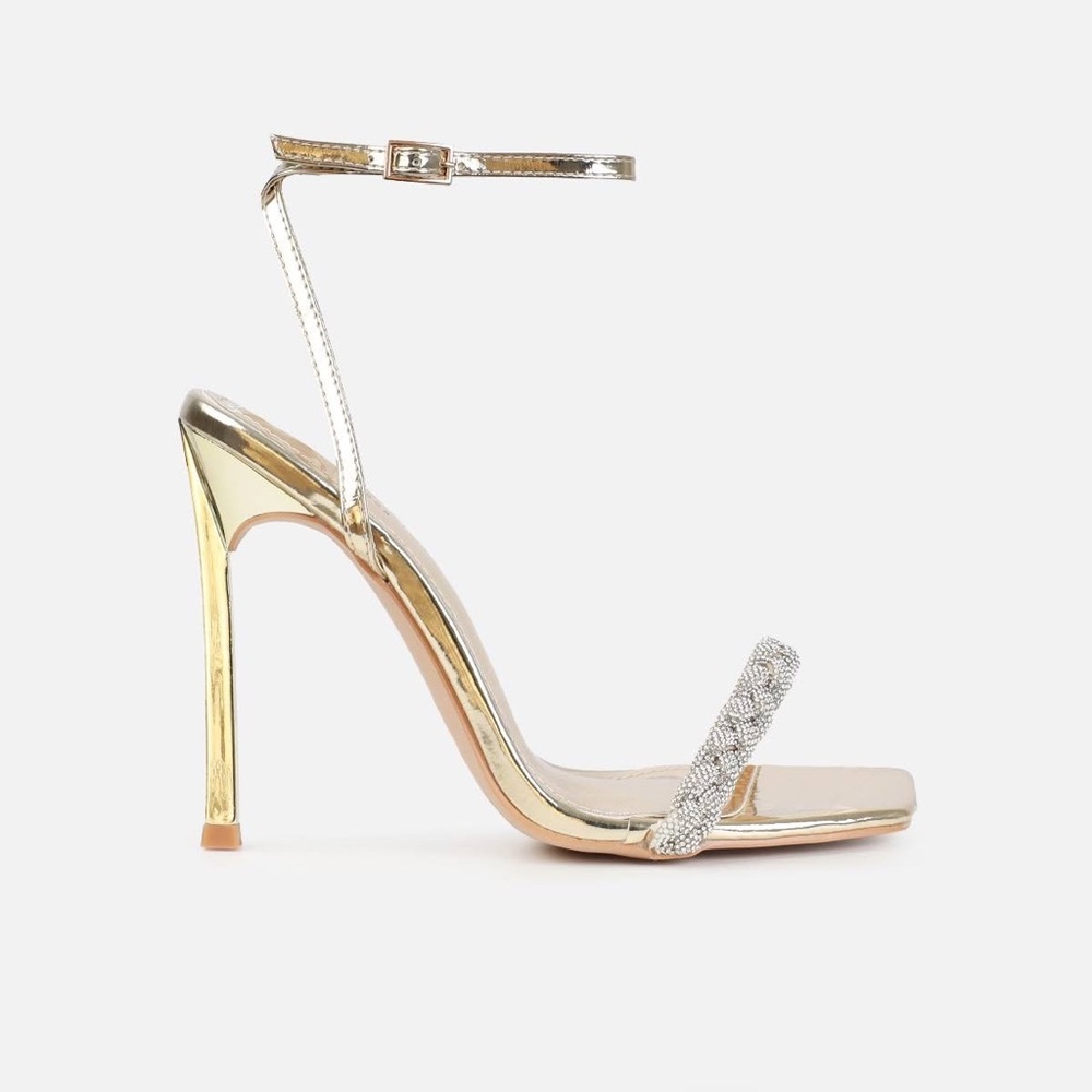 Halina Gold Metallic Diamanté Sandals - Picture 2 of 10